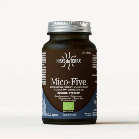Mico-Five Extractos puros de Reishi, Shiitake, Maitake, Champiñón del sol y Chaga (70 cáps. veganas 675.5 mg)
