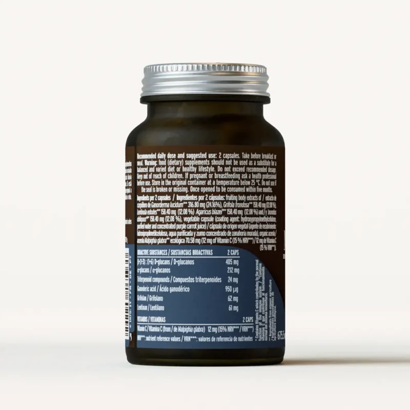 Mico-Five Extractos puros de Reishi, Shiitake, Maitake, Champiñón del sol y Chaga (70 cáps. veganas 675.5 mg) - Imagen 3